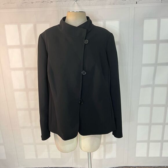 Talbots Black High Neck Asymmetric Button Up Lined Blazer Blazer Size 16W - Picture 1 of 10
